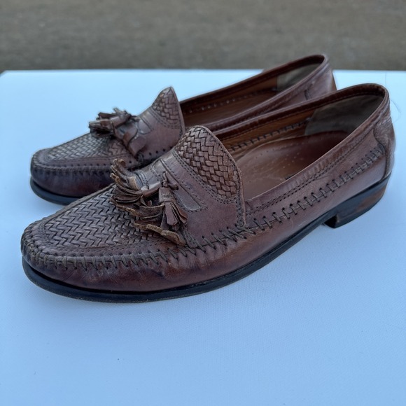 Bostonian Loafers Mens 7.5 Brown Woven Leather Kiltie Tassel Slip on Dress Shoes - Picture 4 of 9